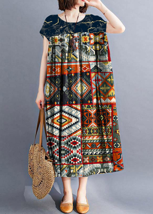Unique Gray Geometry Clothes O Neck Large Hem Love Summer Dresses