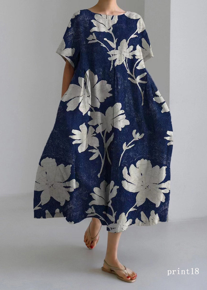 Flower Print20 Cotton Dresses Pockets Patchwork Spring