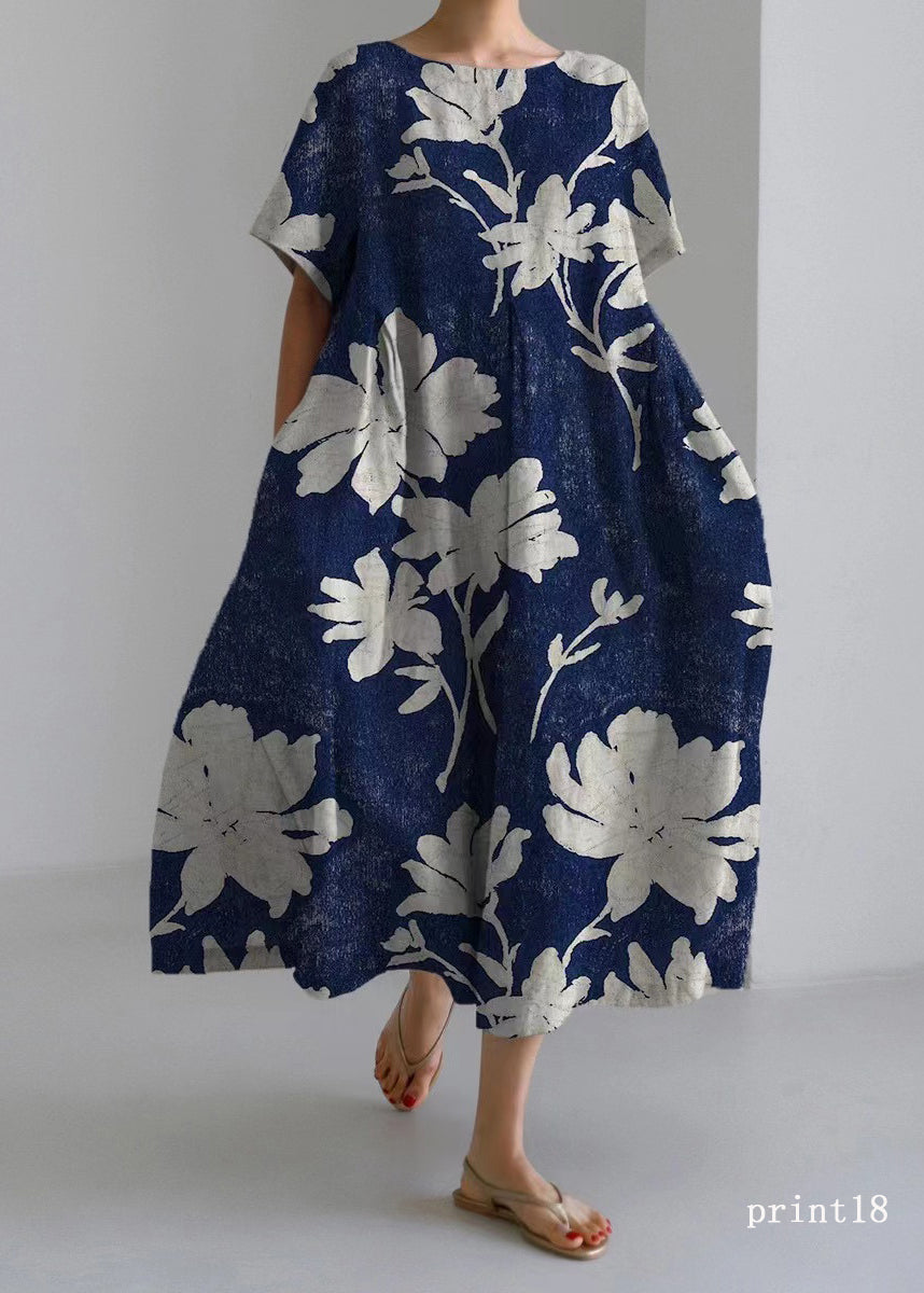 Flower Print19 Cotton Dresses Pockets Patchwork Spring
