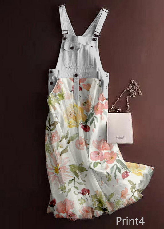 Unique Print4 Tulle Patchwork Denim Strap Dress Summer