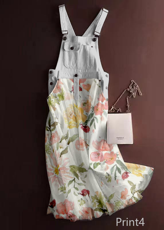 Unique Print2 Tulle Patchwork Denim Strap Dress Summer