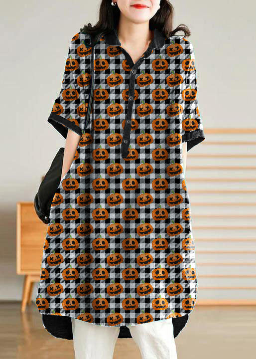 Jade Black-pumpkin Stripes Polka Dots Linen Linen Shirt Dress
