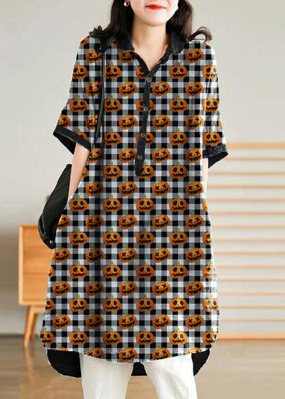 Jade Purple-pumpkin Stripes Polka Dots Linen Linen Shirt Dress