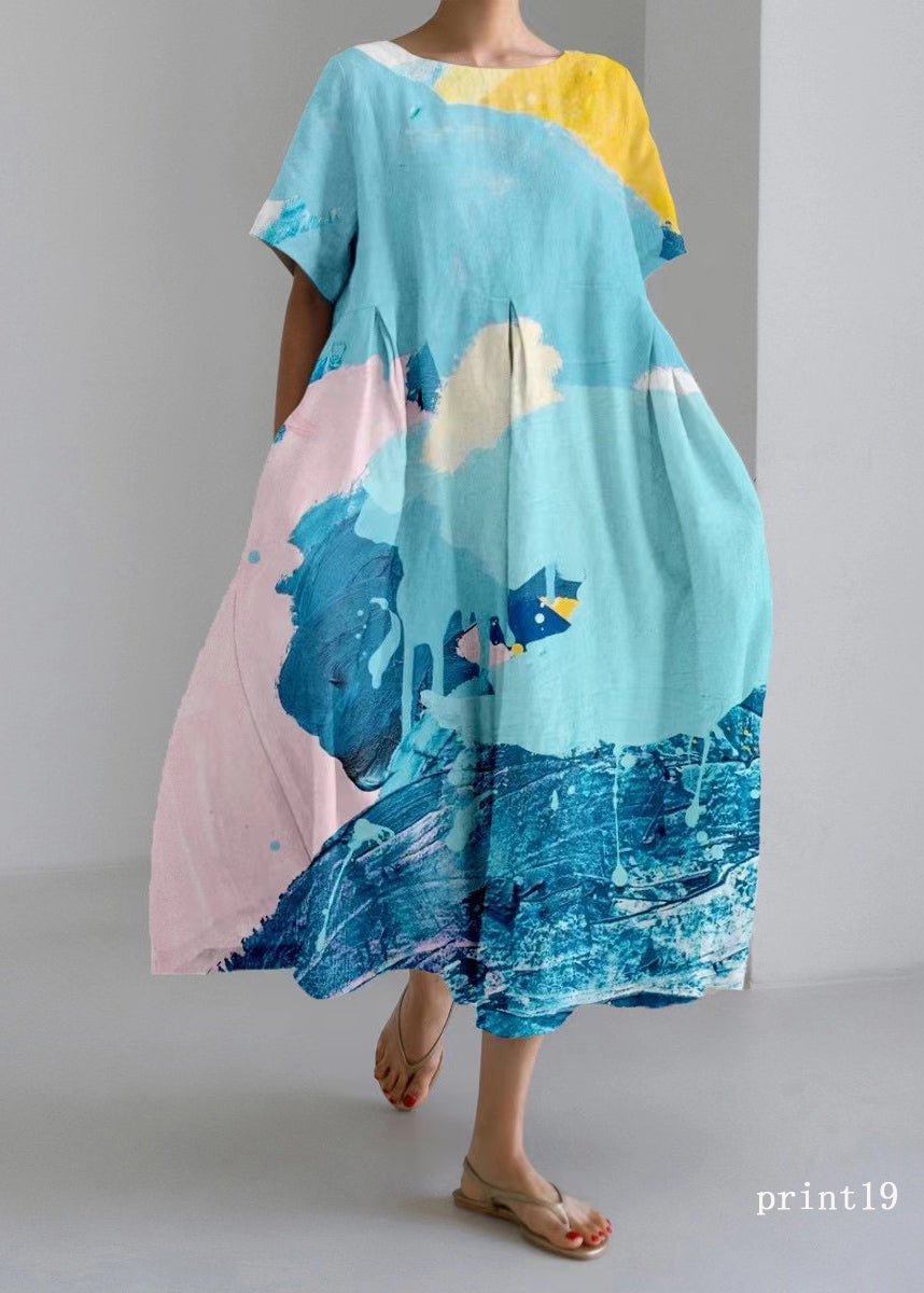 Flower Print21 Cotton Dresses Pockets Patchwork Spring