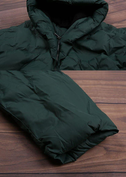 Blackish Green Warm Down Coat Original Design Literary Retro Overcoat