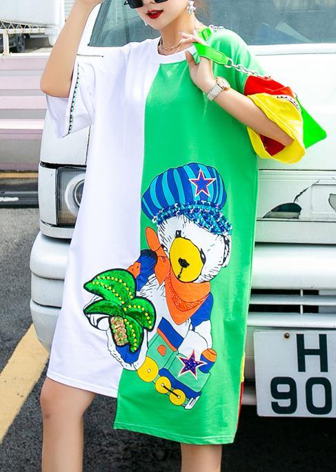 O Neck Sequined Wardrobes Fabrics Green Bear Design Dress