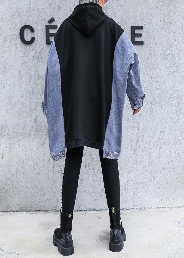 French Hooded Asymmetric Clothes For Women Work Outfits Black A Line Tops