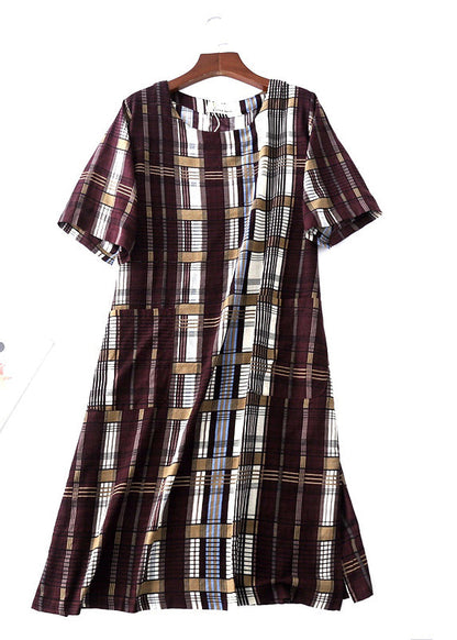 O Neck Tunic Dress Lnspiration Blue Plaid Maxi Dress