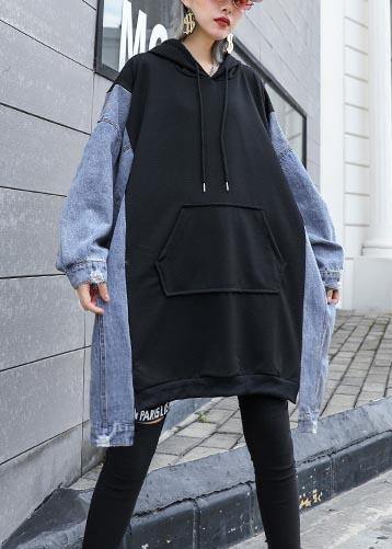 French Hooded Asymmetric Clothes for Work Outfits Black a Line Tops