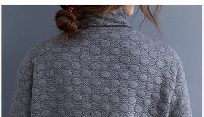 New Oversize Cotton Clothing Dresses Long Sleeve Turtleneck Pockets Dress