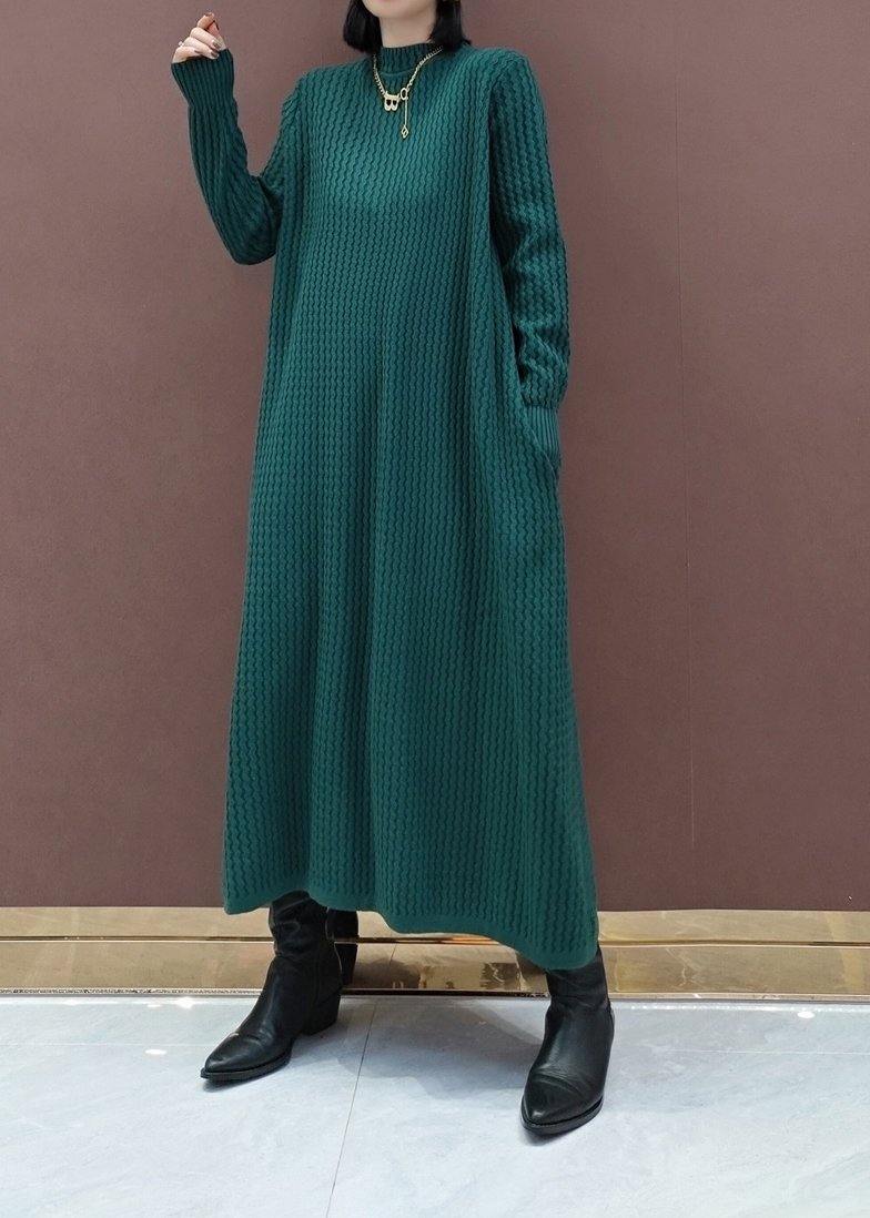 Chunky O Neck Sweater Dress Outfit Funny Knitted Dress