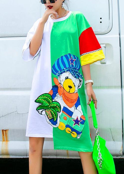 O Neck Sequined Wardrobes Fabrics Green Bear Design Dress