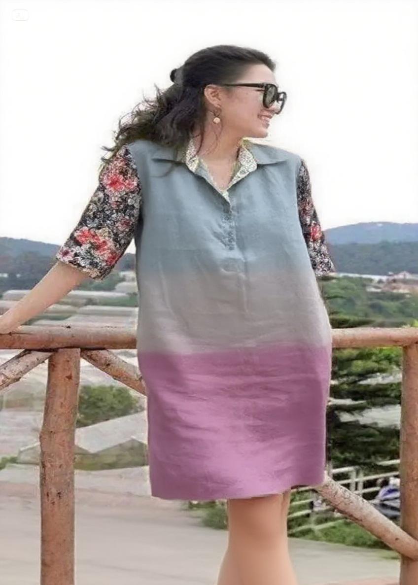 Handmade Purple and Pink Peter Pan Collar Patchwork Vacation Mid Dresses Summer