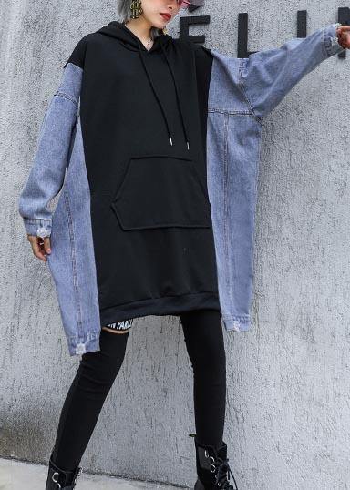 French Hooded Asymmetric Clothes for Work Outfits Black a Line Tops