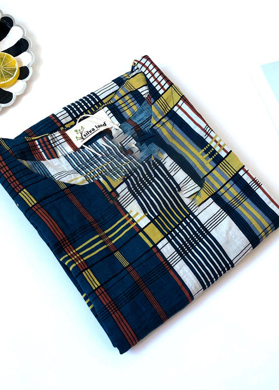 O Neck Tunic Dress Lnspiration Blue Plaid Maxi Dress