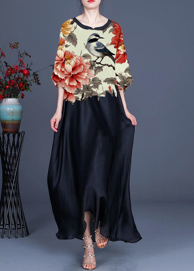 Pattern Print O-neck Chiffon Summer Dress