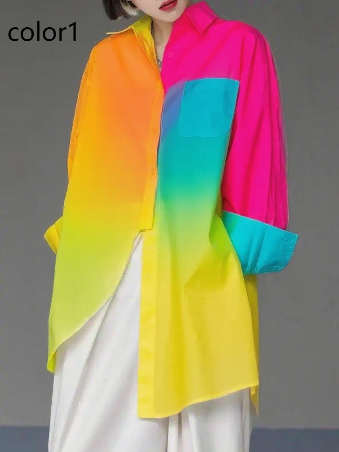 Unique Floral3 Asymmetrical Design Side Open Cotton Long Shirts Spring