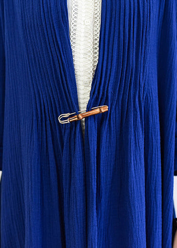 Royal Blue Linen Trench Coats Long Cotton Maxi Coats Fall Outfits