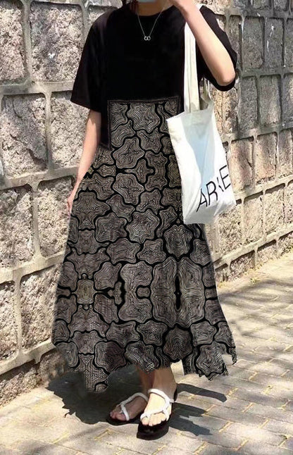 O-neck Asymmetrical Plaid Mosaic Dress