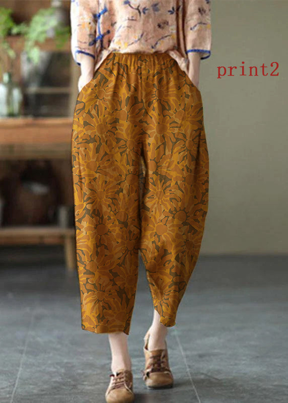 Natural White Polka Dots Elastic Waist Summer Linen Harem Pants