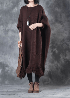 Fall Tassel Sweater Weather Chocolate Fuzzy Sweater Dress