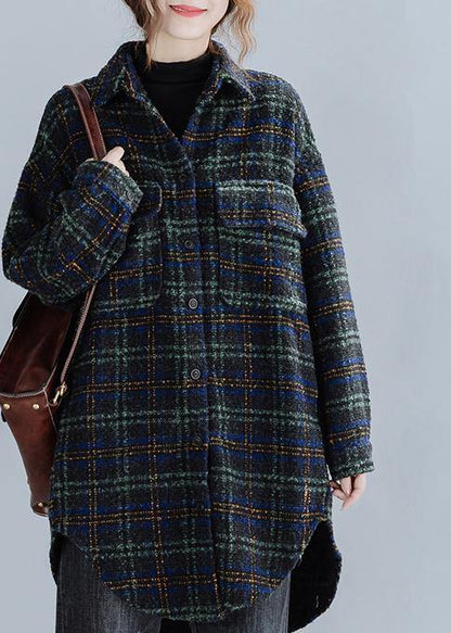 Art Lapel Pockets Coats Blouses Pink Plaid Daily Outwear