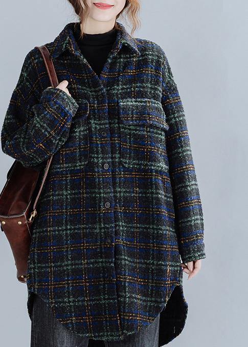 Art Lapel Pockets Coats Blouses Pink Plaid Daily Outwear