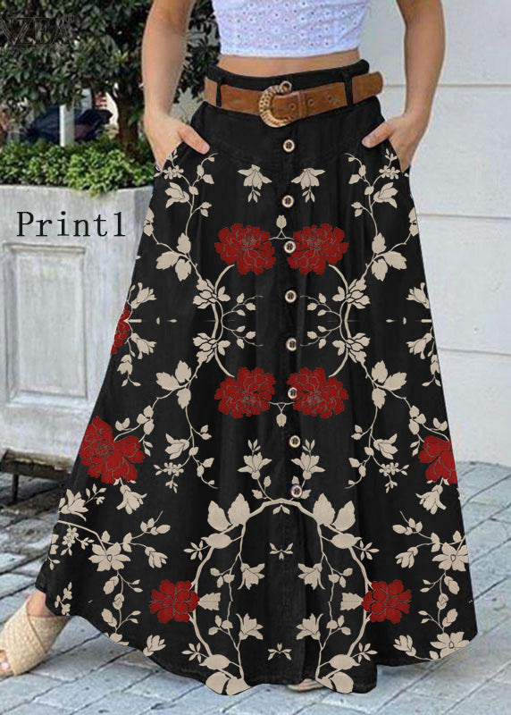Color Bottom Front Loose Long Skirt With Pocket