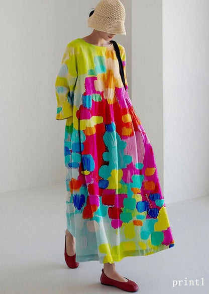 Flower Print3 Cotton Dresses Pockets Patchwork Spring