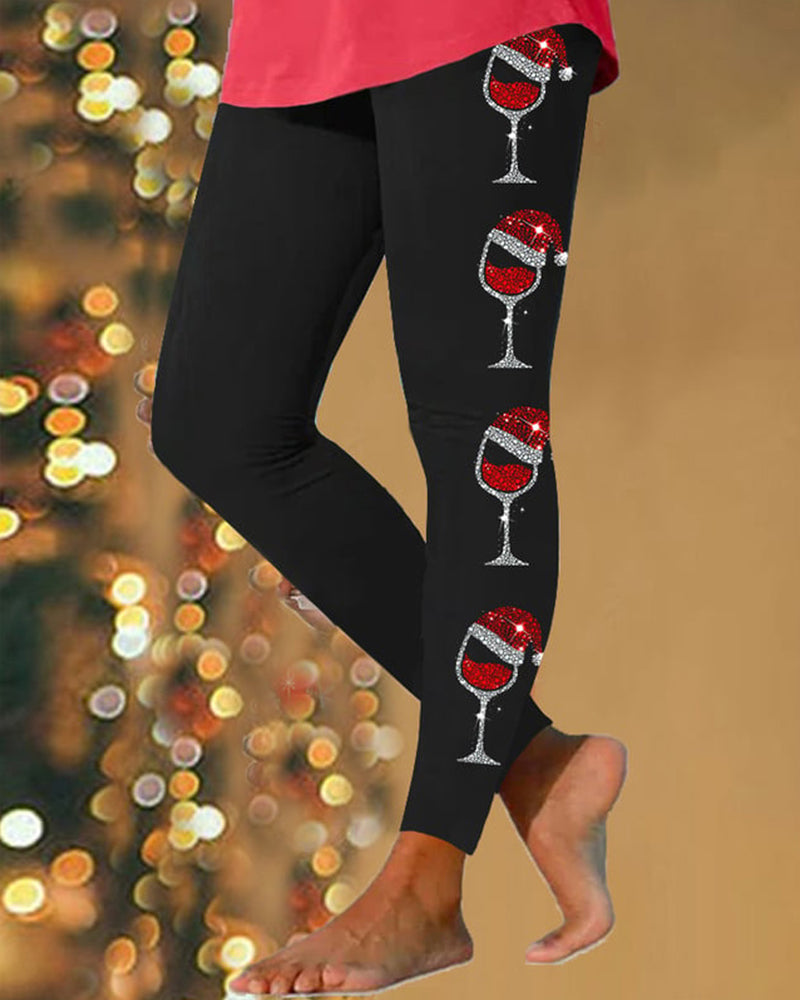 For Women with Shiny Wine Glass Print Merry Christmas