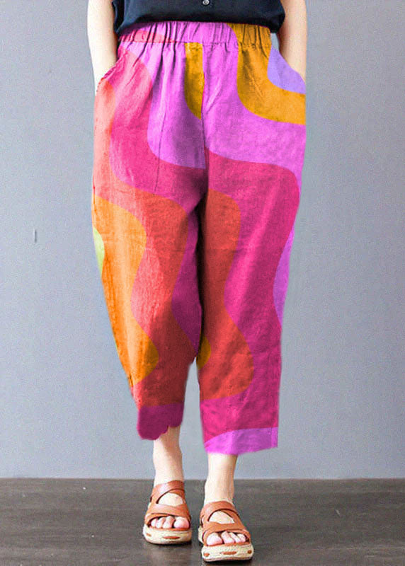 Italian Yellow Flowers Embroidered Pockets Linen Straight Pants Spring
