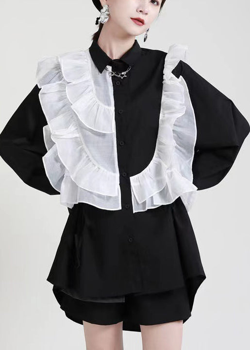 2025 Royal Blue Ruffles Asymmetrical Shirt Dress-Limited Stock