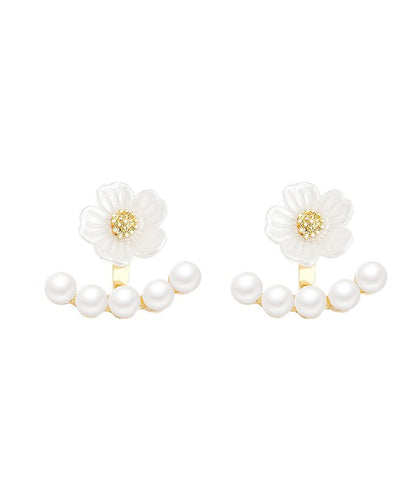 Art White Sterling Silver Alloy Pearl Stud Earrings