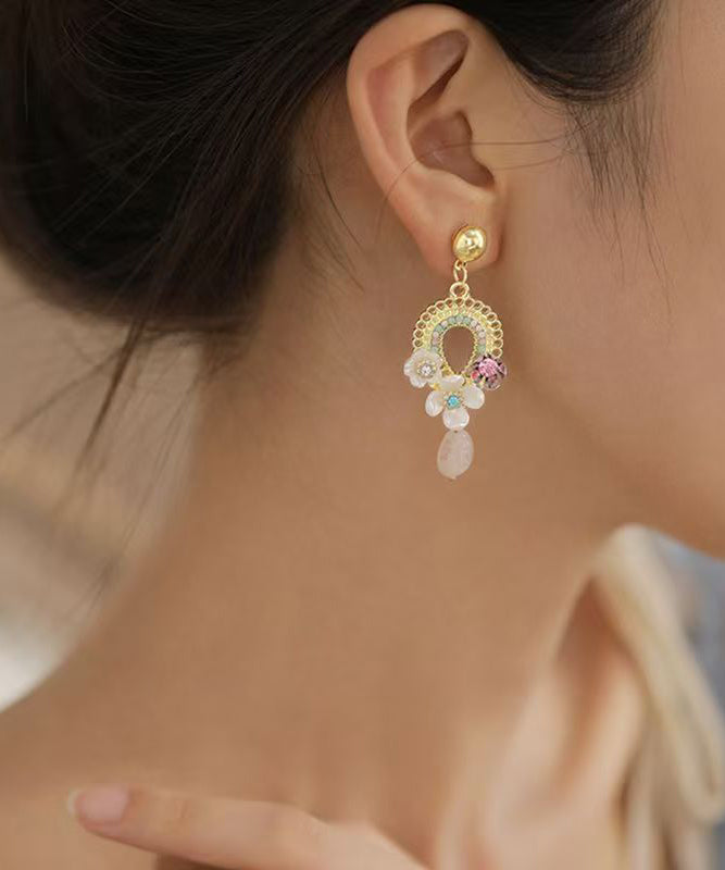Vogue Gold Alloy Acrylic Hollow Out Tassel Drop Earrings