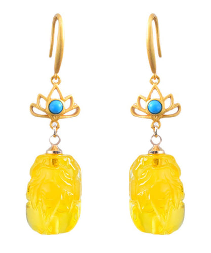 Yellow Overgild Beeswax Abver a Mythical Wild Animal Drop Earrings
