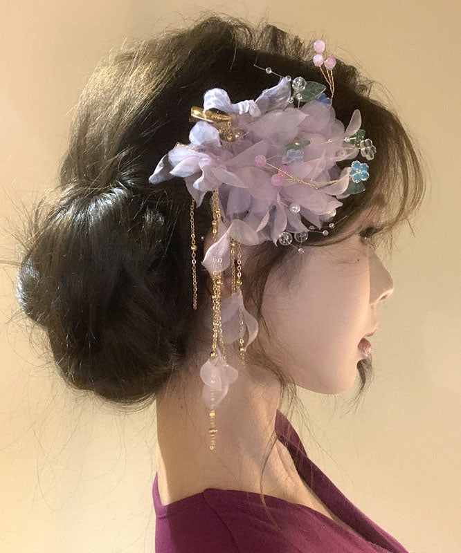 Purple Alloy Tulle Tassel Hairpin