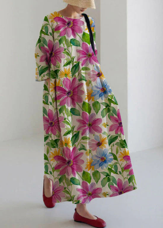 Flower Print6 Cotton Dresses Pockets Patchwork Spring