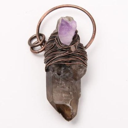 2-inch Amethyst Smoky Quartz Pendant for Spiritual Healing