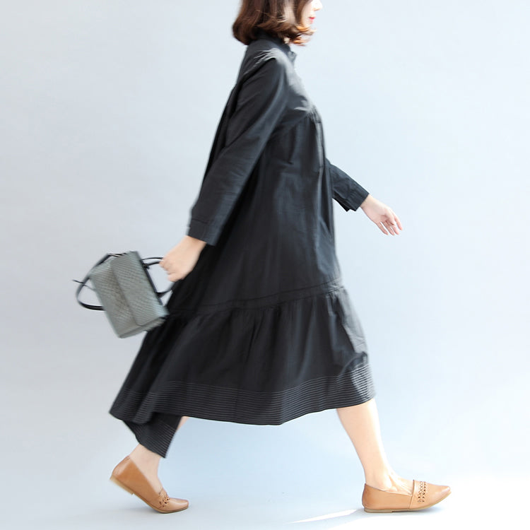 Autumn Black Butterfly Hem Cotton Dresses Oversize Maxi Dress
