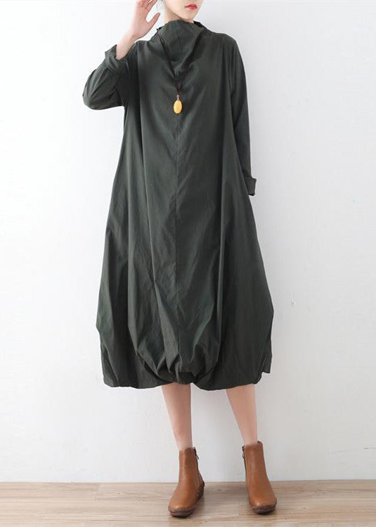 Autumn Tea Green Cotton Dresses Original Design Baggy Caftans Gown
