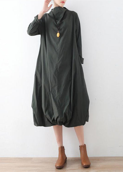 Autumn Tea Green Cotton Dresses Original Design Baggy Caftans Gown