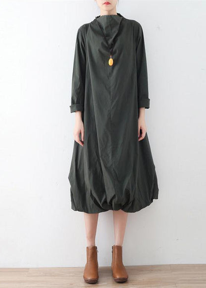 Autumn Tea Green Cotton Dresses Original Design Baggy Caftans Gown