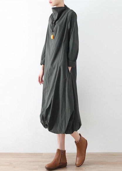Autumn Tea Green Cotton Dresses Original Design Baggy Caftans Gown