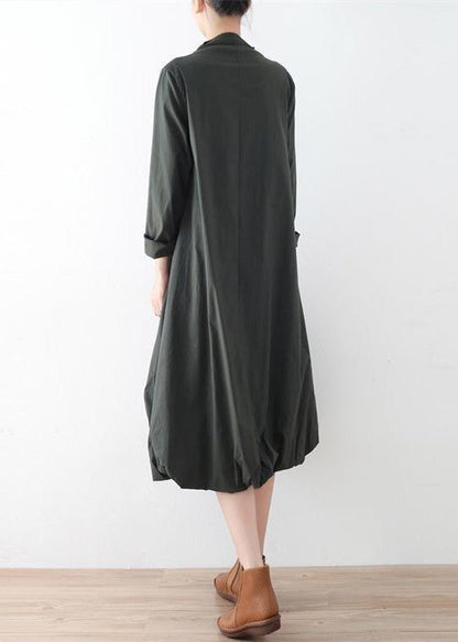 Autumn Tea Green Cotton Dresses Original Design Baggy Caftans Gown
