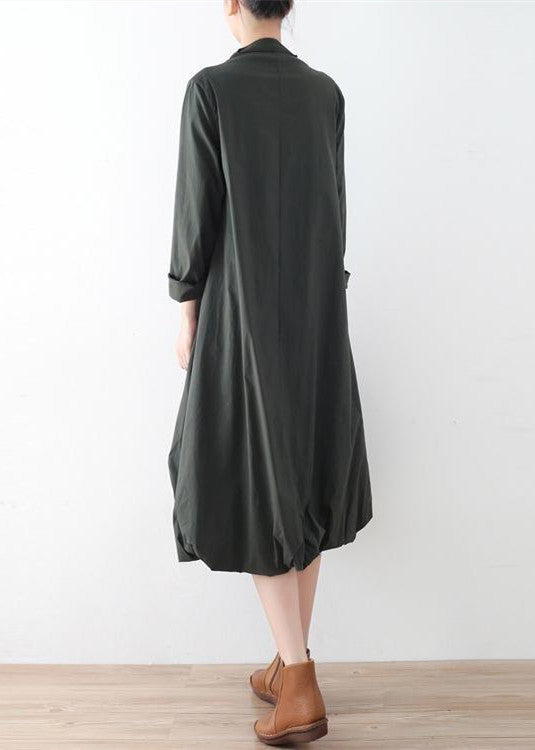 Autumn Tea Green Cotton Dresses Original Design Baggy Caftans Gown