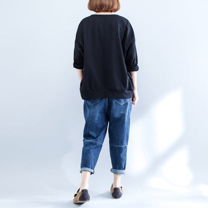 2025 autumn warm cotton pullover oversize o neck blouse