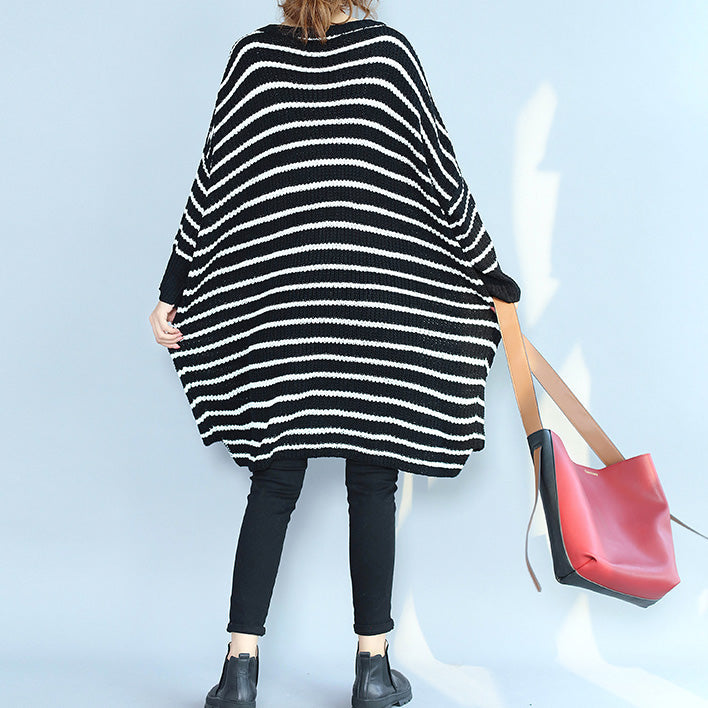 Black Cozy Sweater Dresses Low High O Neck Knit Pullover Dress