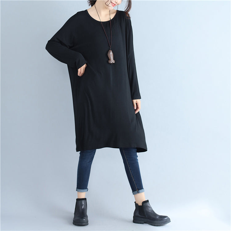 Black Cotton Pullover Dresses O Neck Maternity Dress