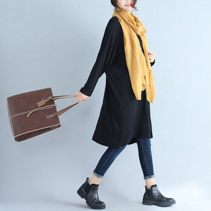 Black Cotton Pullover Dresses O Neck Maternity Dress