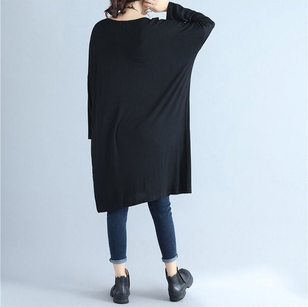 Black Cotton Pullover Dresses O Neck Maternity Dress
